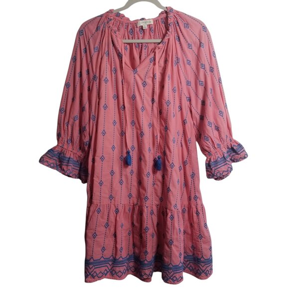 Umgee Dresses & Skirts - Umgee Women's Cotton Pink Blue Embroidered Mini Boho Prairie Dress Sz 1XL